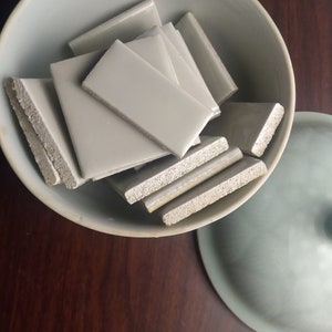 12 lf (72) Vintage Ceramic Tiles  1&quot; x 2&quot;, Rectangular Mosaic Tiles, Light Sage Green, Grey Green, Restoration Tile, Decorative Tile
