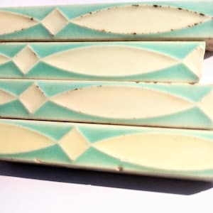 6 inches Broken Cambridge Mfg. Green & Yellow Vintage Border Tile 1887 - 1920s Salvage for Historic Restoration and Mosaic Art