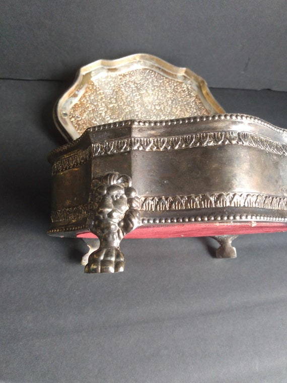 Vintage Silver Plated Jewelry Box, Nice Patina, O… - image 8