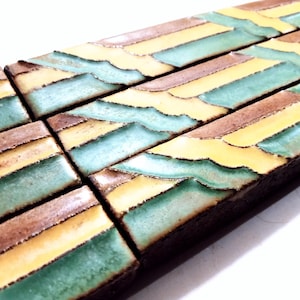3 LF Vintage Border Tile, 6 Vintage Ceramic Tile Faience Strips with Embossed Abstract Design, 5026 on Reverse, Architectural Salvage