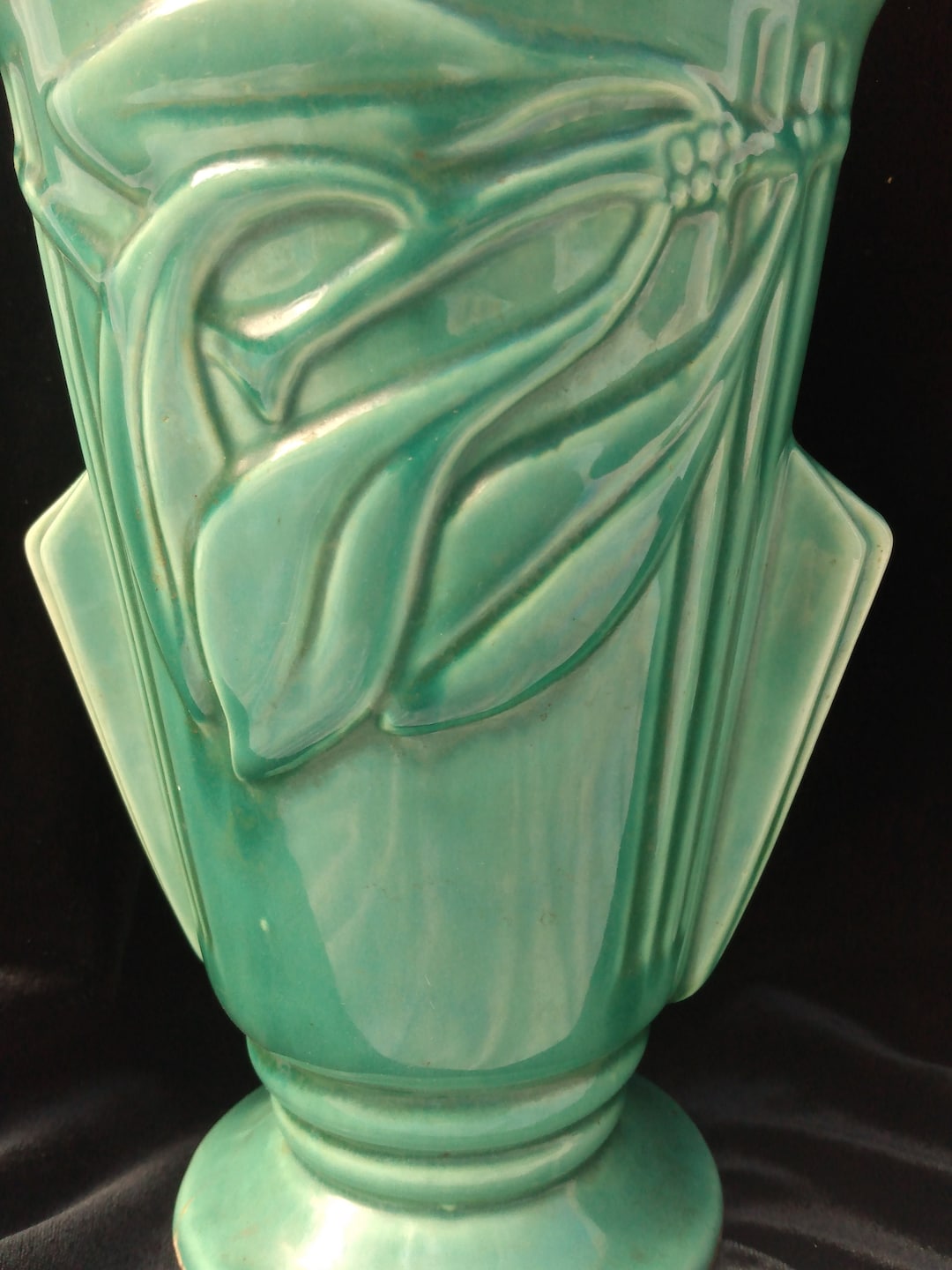 Green Vase Marked USA, 8 1/4 H X 6 1/2, 1920s1940s, Base Chips & Crack