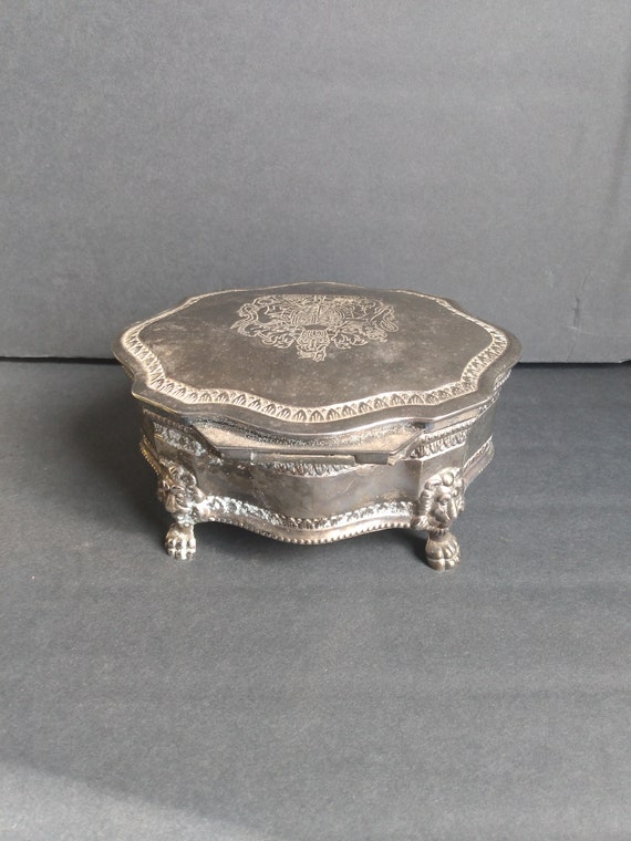 Vintage Silver Plated Jewelry Box, Nice Patina, O… - image 9