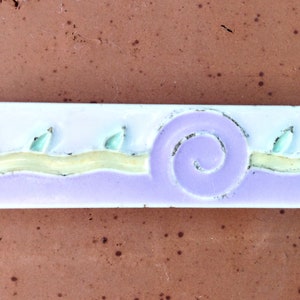 Vintage Embossed Ceramic Faience Border Tile Piece by Mosaic Tile Co, est. c. 1930s, for Collector or Restorer 4&quot; x 1&quot; x .25&quot; Lavender Wave