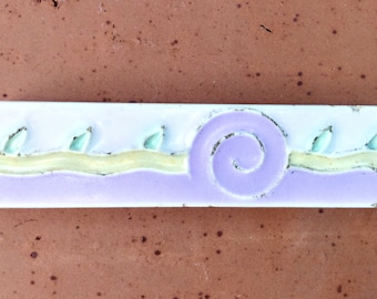 Vintage Embossed Ceramic Faience Border Tile Piece by Mosaic Tile Co, est. c. 1930s, for Collector or Restorer 4&quot; x 1&quot; x .25&quot; Lavender Wave