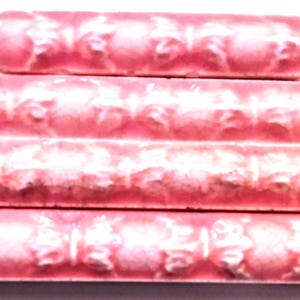 1/2 LF Broken Pink Mauve Butterfly Victorian Antique or Vintage Ceramic Tile Border  1/2 round, .5&quot; h x .375&quot; th, National Tile 1903 - 1944