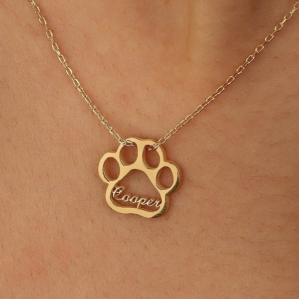 Pfotenabdruck Namenskette, Hunde-Gedenkgeschenk, personalisierte kleine Hundepfoten-Halskette, minimalistische Pfoten-Halskette, Tier-Halskette, Haustier-Halskette