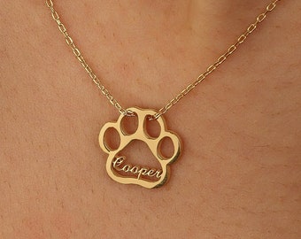 Paw Print Name Necklace, Dog Memorial Gift, Personalized Tiny Dog Paw Necklace, Minimalist Paw Necklace, Animal Necklace, Pet Necklace