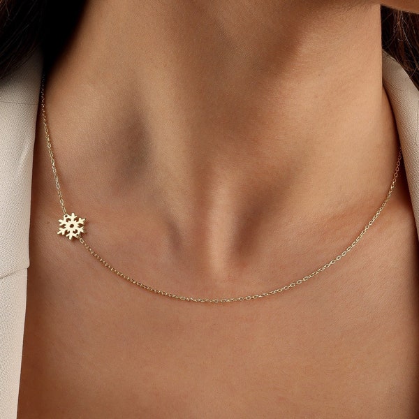 SIDE SNOWFLAKE  Necklace by Neckgold - Minimalist Snowflake Necklace - Winter Jewelry - Dainty Charm Pendant - Lucky Necklace for Women