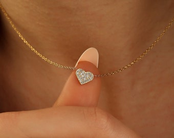 Collana di diamanti in argento sterling 925, ciondolo a cuore con pavé di diamanti, gioielli a cuore, regalo per l'amante, regalo per la festa della mamma