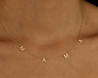 14k Gold Initial Necklace, Letter Necklace, Minimalist Initial Necklace, Solid Gold Dainty Necklace, Wife Gifts, Mom Gifts