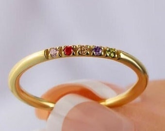 18k Gold Family Birthstone Ring, Birthstone Jewelry, Dainty Birthstone Ring, Personalized Birthstone Rings, Minimalist Rings, Gift for Her