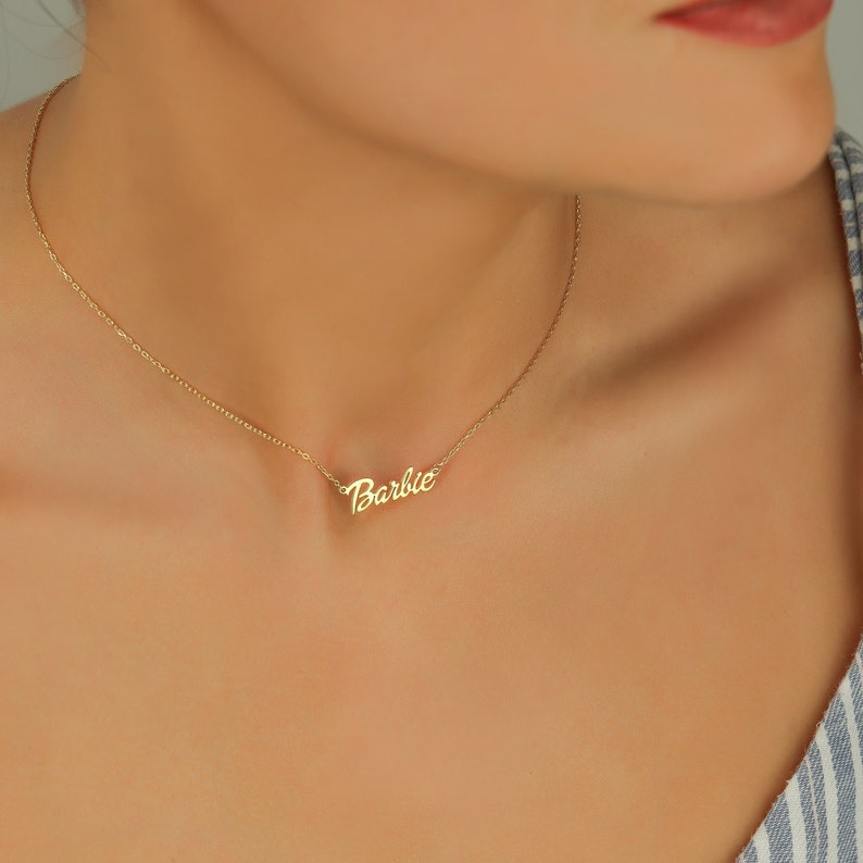 Personalized Name Necklace by NeckGold, Special Name Necklace for Children, Barbie Name Necklace, 14k-18k Gold Name Necklace image 3