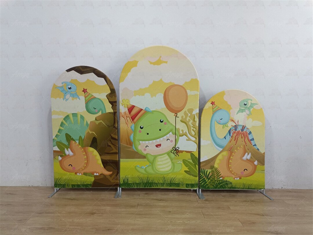Cartoon Dinosaur Happy Birthday Arch Backdrop Kit