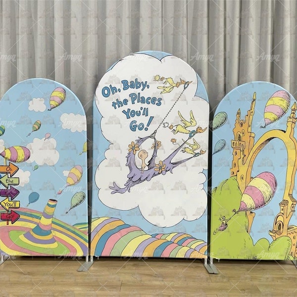 Oh Baby The Places You'll Go Kids Backdrop Baby Shower Arch Backdrop Hot Air Balloon Chiara Wall PhotoBooth Brthday Party Graduation Banner