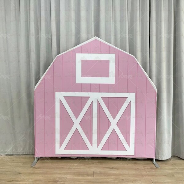 6ft 7ft Fram Barn Arch Stand Tessuto Stampa Casa Sfondo Copertina Personalizzata Photo Booth Sfondo per Baby Shower, Matrimonio, Compleanno, Decorazione festa