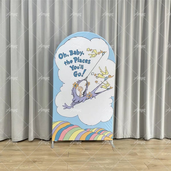 Oh Baby The Places You'll Go Kids Backdrop Baby Shower Arch Backdrop Hot Air Balloon Chiara Wall PhotoBooth Birthday Party Graduation Banner