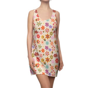 Groovy Dress, Flower Power Hippie Clothes, Cute Racerback Womens Dress, 60s-70s, Vintage Style 70s Dress, 60s Peace Summer Of Love Floral