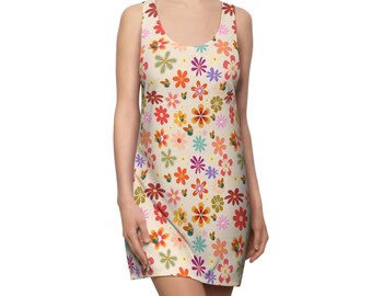 Groovy Dress, Flower Power Hippie Clothes, Cute Racerback Womens Dress, 60s-70s, Vintage Style 70s Dress, 60s Peace Summer Of Love Floral
