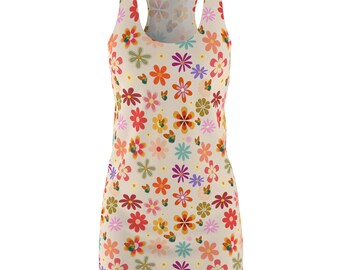 Groovy Dress, Flower Power Hippie Clothes, Cute Racerback Womens Dress, 60s-70s, Vintage Style 70s Dress, 60s Peace Summer Of Love Floral