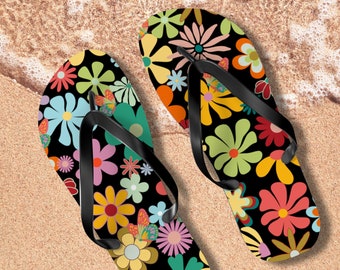 Cute Flip Flops, 60s-70s, Seasonal Retro Flipflops, 70s Retro Hippie, Flower Power, Stay Groovy, Peace Love, Hippy 60s, Cool Gift For Mom