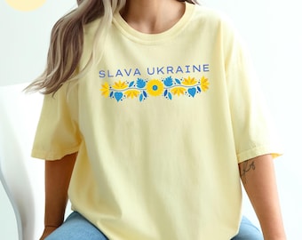 Slava Ukraine T shirt, Slava Ukraini Shirt, I Stand with Ukraine Clothes, Ukrainian Pride Tee, Support Ukraine Clothing, Blue Yellow Flowers