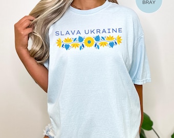 Slava Ukraine T shirt, Slava Ukraini Shirt, I Stand with Ukraine Clothes, Ukrainian Pride Tee, Support Ukraine Clothing, Blue Yellow Flowers