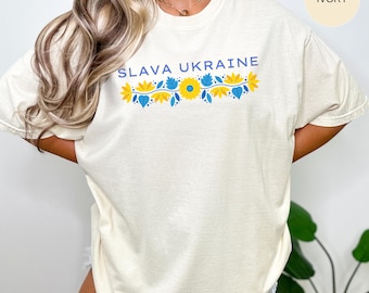 Slava Ukraine T shirt, Slava Ukraini Shirt, I Stand with Ukraine Clothes, Ukrainian Pride Tee, Support Ukraine Clothing, Blue Yellow Flowers