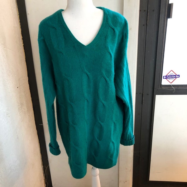 Ammann Strickmodem Green Knit with striped patterns|  Vintage 90s long sleeved sweater  with white and red details