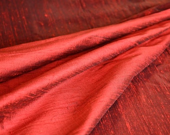 DUPIONI SILK Red - 100% PURE Raw silk, dress, wedding, quilt, sew, fabric, bridesmaid dresses, drapes, craft, dress material, upholstery
