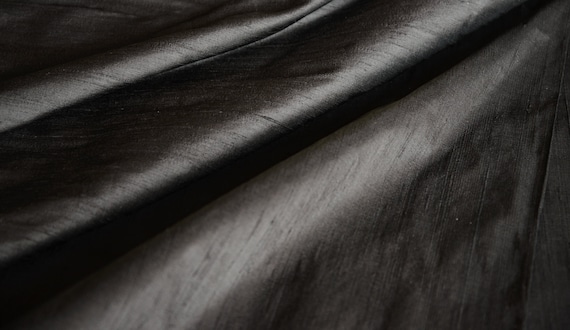 DUPIONI SILK Black - 100% PURE Raw silk, dress, wedding, quilt, sew, fabric, bridesmaid dresses, drapes, craft, dress material, upholstery