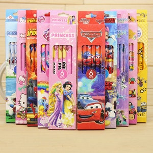 Themed Cartoon Children's HB Pencil 6/12 packs, Superheroes, Princess, Favors Wedding Games, Stationery Gift, School Office Supplies Active