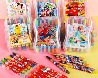 Rolling Crayon Set 12 Colors Disney Mickey Mouse Frozen Pencil Cute Animation Theme Children's Drawing Pencil Art Supplies Stationery