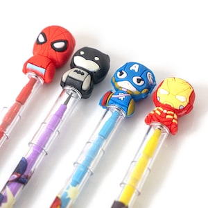 Lápiz de bala con temática de dibujos animados para niños, superhéroes, princesas, regalo de papelería, material de oficina escolar activo, puede cambiar el núcleo