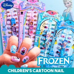 Set de regalo de Elsa Frozen Princess para niñas, pegatinas de uñas postizas, calcomanías artísticas para fiestas