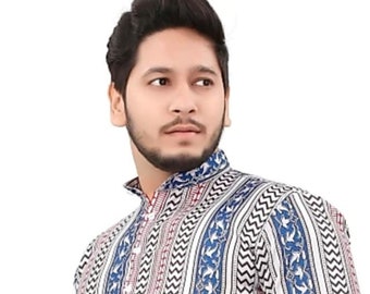 Man, kurta short printed kurta handmade short kurta 100%cotton Indian outfit kurta all size available only kurta.