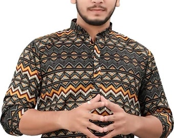 Man kurta short printed kurta handmade short kurta 100% cotton traditional kurta all size available only kurta.