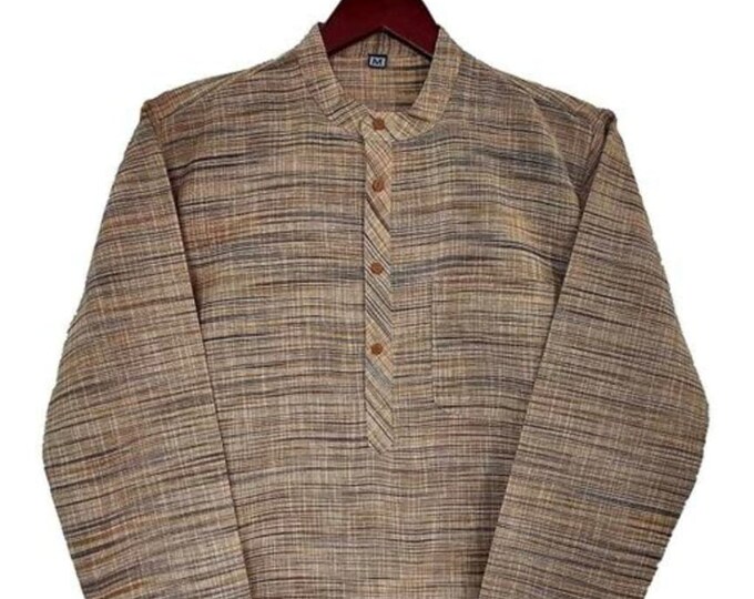 Kurta For Men South Cotton Khadi Look in Mix Ikkat Patterns Kurta