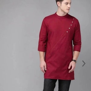 Diseñador de hombres kurta corta, kurta de algodón, boda elegante Kurta vestido étnico indio tradicional Kurta colores sólidos todos los tamaños y más colores