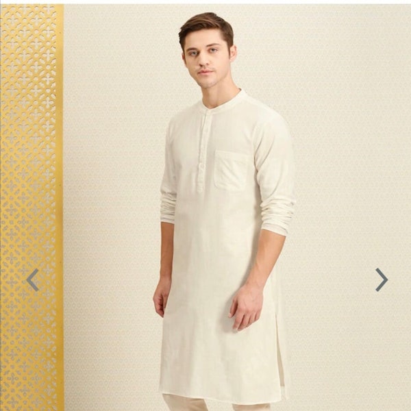 Kurta pour hommes, fête de l'Aïd, couleur unie, kurta 100 % coton fait main, tenue indienne kurta traditionnelle toutes les tailles disponibles, uniquement kurta.