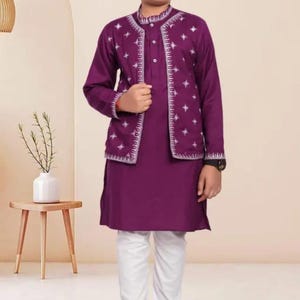 Modern Trendy Kids Boys kurta Set parpal colour