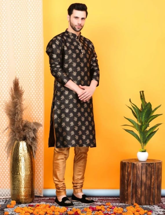 Black Men Kurta Pajama,black Color Silk Kurta for Men,designer