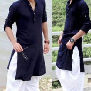 Men'S Black Cotton Solid Kurta Only