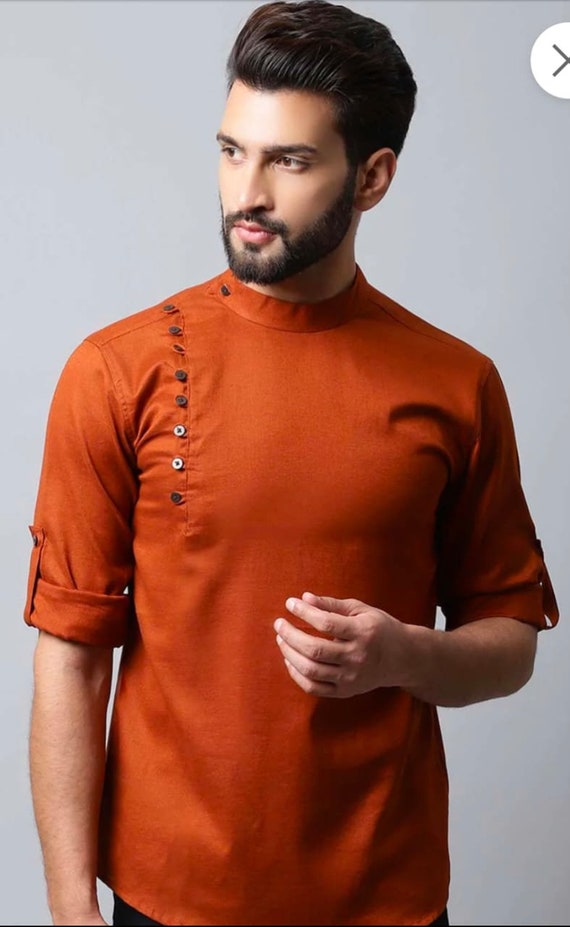 Men s Designer Short Kurta Cotton Kurta Wedding Fancy Kurta Indian Ethnic Dress Traditional Kurta Solid Colors All Sizes and More Colors Etsy UK