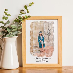 Personalisiertes Abschluss-Porträt • Benutzerdefinierte Aquarell-Illustration vom Foto • Abschlussgeschenk für sie • Klasse von 2025 Andenken Kunstdruck