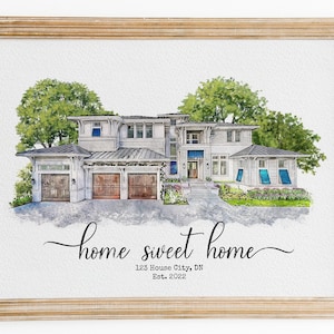 Aangepaste huis schilderij van foto, aquarel huis portret, kerstcadeau voor nieuw huis, huis opwarming cadeau, nieuw huwelijk nieuwe home gift