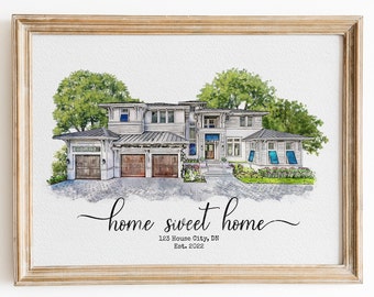 Casa de acuarela de la foto, regalo personalizado para el primer hogar, regalo personalizado para inaugurar la casa, regalo para el hogar nuevo, retrato de la casa, calentamiento de la casa