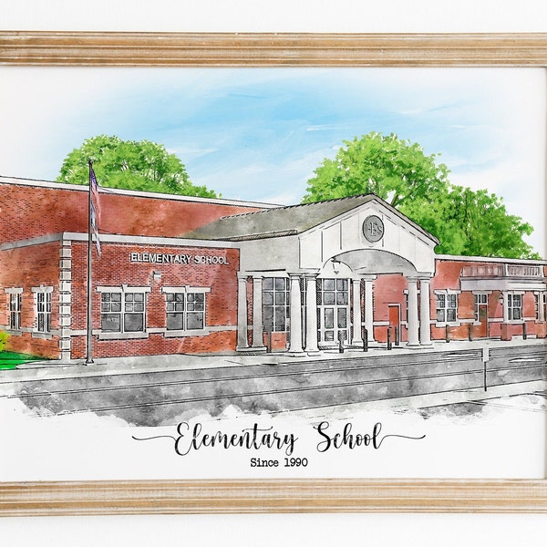 Custom Watercolor School Portrait, Watercolor Graduation Portrait, Teacher Retirement Gift, School Principal Gift, New School Gift