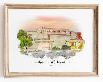 Custom Watercolor Location Portrait: Anniversary, Wedding, or First Date Gift