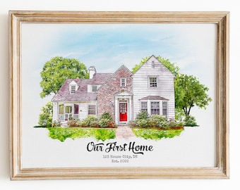 Aangepaste aquarel huis portret, aquarel huis schilderij, gepersonaliseerde Housewarming cadeau, eerste huis cadeau, makelaar sluiten geschenk, Home portret