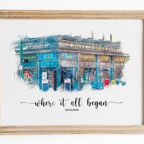 Custom First Date Portrait, Anniversary Gift, Valentine's Day Gift, Where He Proposed, Where it All Began, Where We Met, Our First Date